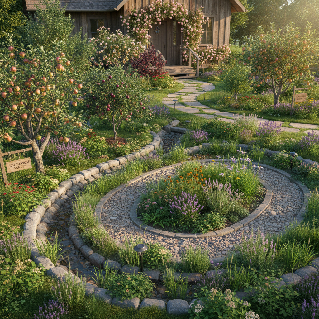 front garden, rain garden, bioswales, fruit trees 